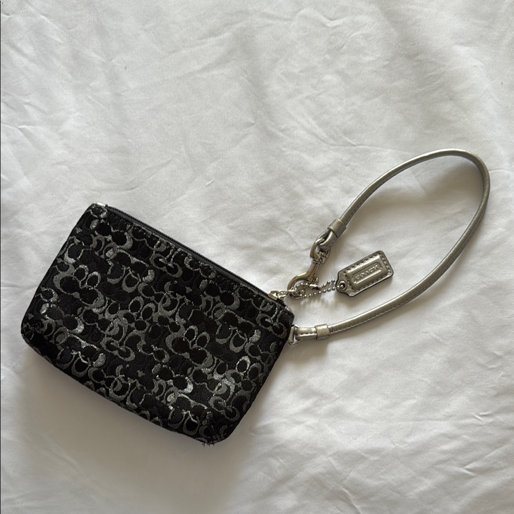 VINTAGE - Coach Black Signature C Wristlet with Silver Leather Strap